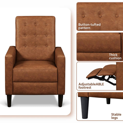 Cozy Faux Leather Recliner Sofa With Adjustable Back And Footrest Soft Plush Tufted Upholstery And Pocket Spring Support