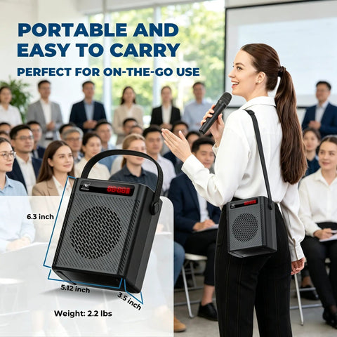 Beast 30W Portable Voice Amplifier With Wireless Mic And Bluetooth PA System used by a speaker in front of an audience