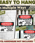Heads Up Construction Site Sign Aluminum 8x12 Inch Watch For Moving Equipment Warning Sign displayed on fence with screws