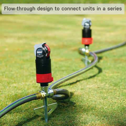 Heavy Duty Garden Watering Sprinkler System With Five Pattern Nozzle Metal Step Spike Gear Drive in use on grass
