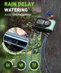 Four Zone Sprinkler Timer With Four Outlets For Automatic Lawn Watering under rain delay, waterproof outdoor controller.