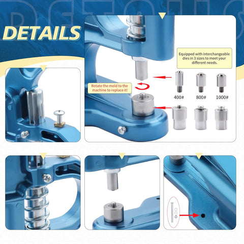 Heavy Duty Eyelet Grommet Tool Kit With 3 Dies And 3000 Grommets 6 10 12mm Hand Press Punch details with interchangeable dies
