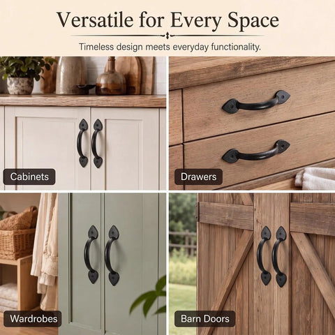 Heart Design Wrought Iron Cabinet Pulls 12 Pack 6.7 Inch Matte Black Built Tough Drawer Handles For Wardrobe Cupboard Gate And Barn Door With Mounting Screws Rustic Antique Style Hardware on cabinets, drawers, wardrobes, barn doors