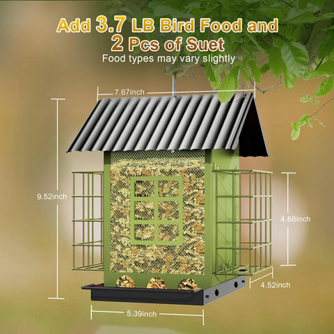 Heavy Duty Outdoor Bird Feeder With Double Suet Cage Hanging Metal Construction Weatherproof Finish Large Capacity Easy Clean And Refill Built To Attract Wild Birds And Withstand The Elements
