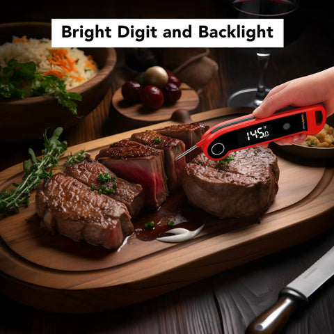 Digital Instant Read Meat Thermometer For Grilling And Cooking, NSF Certified Waterproof IP67, measuring steak temperature