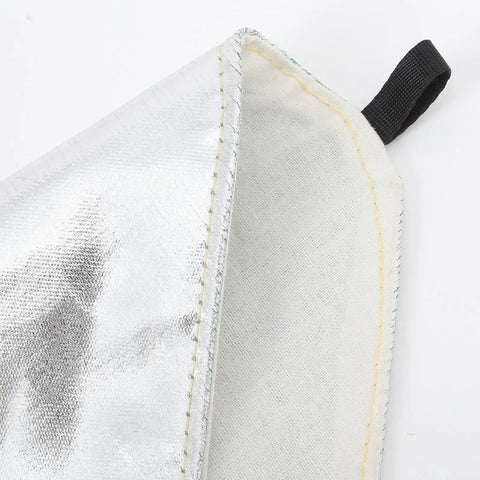 Heavy Duty Heat Resistant Aluminum Foil Arm Sleeves, Waterproof Cut Resistant Forearm Guards Shop Tough Armor For Welders Mechanics And Garage Grinders, 2 Pack close-up of interior fabric and silver coating details.