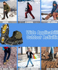 24 Spike Ice Crampons For Shoes With Silicone Snow Grips for hiking, climbing, ice fishing, and walking on varied terrains.
