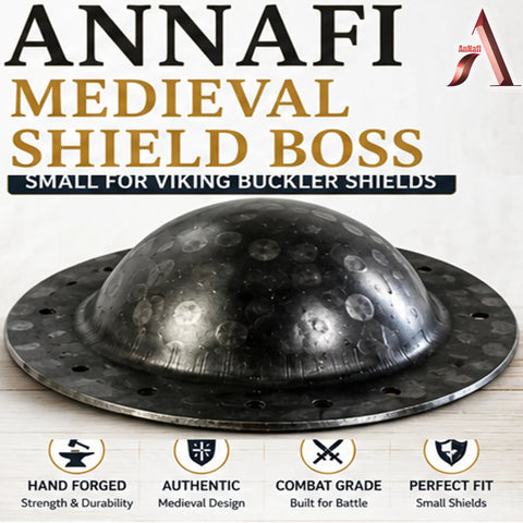 Hand Forged Iron Shield Boss Umbo For Close Combat Grade Medieval Shield Mount Eight Inch Functional Hema Hammered Look