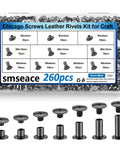 260Pcs Black Chicago Screws And Leather Rivet Kit In 7 Sizes with storage box shown, M5x4 to M5x15, for DIY leather craft.