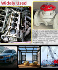 Collage showing uses for Snap Rings: engine part, valve, car, deck, and crane; versatile in mechanical and industrial repairs.