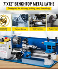 Built Tough 7 X 12 Inch Mini Metal Lathe Benchtop Machining Station with variable speed controls for precision crafting.