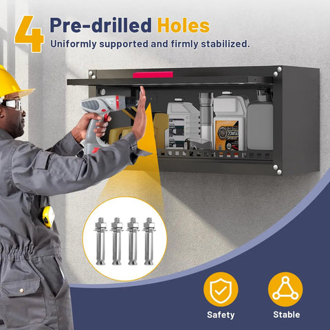 Sturdy 31.5 Inch Metal Wall Cabinet For Garage With Up Flip Door And Handle, Wall Mounted Floating Tool Storage Cabinet For Garage, Basement, And Warehouse, Tough As Nails Heavy Duty Steel Construction Built To Last. Mounted with pre-drilled holes