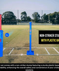 Size 6 Plastic Cricket Set Blue For Backyard And Beach Play This All In One Kit Comes With Bat Wind Ball Stumps And Non Striker Stump With Plastic Base Great For Kids And Adults shown on grass field