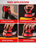 Heavy Duty 5-Inch Orbital Sander With Dust Collection, 14,000 RPM, 6 Variable Speeds, 16 Sandpapers used in four applications