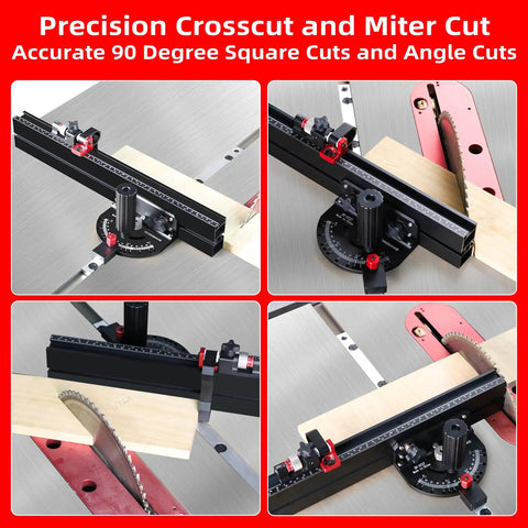 Precision Table Saw Miter Gauge With Micro Adjustable Flip Stop And Magnifier For Dead Nuts True Cuts features accurate crosscuts and angle cuts.
