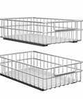Heavy Duty Stainless Steel Pull Out Cabinet Organizer Two Pack with slide out design for kitchen storage, 16.5x9.8 inches.