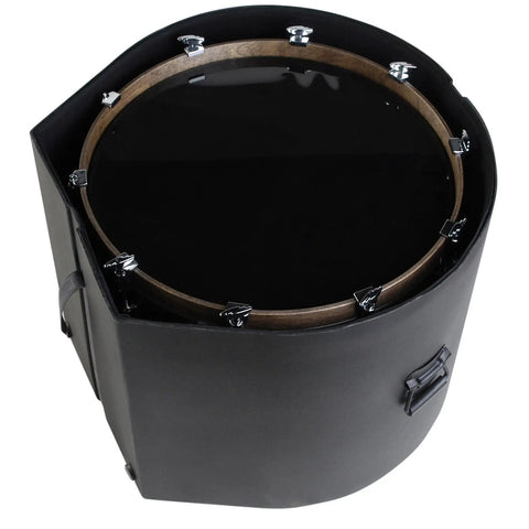Roto Molded Single Drum Case Featuring Stackable Padded Interior Reinforced Edges, view from above showing secure locking buckles.