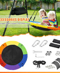 40 Inch Saucer Tree Swing For Kids Outdoor Fun With Waterproof Textilene Fabric Easy Assembly 500 Lb Weight Capacity Multicolor Backyard Playground Swing With Adjustable Ropes And Hanging Kit accessories display