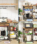 Microwave Stand With Wheels 6-Tier Rolling Cart Adjustable Shelves Kitchen Island Storage Office Organizer Rustic Brown