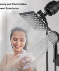 Filtered Rain Shower Head High Pressure 8 Inch Square With Five Setting Handheld Shower Filter Combo in use