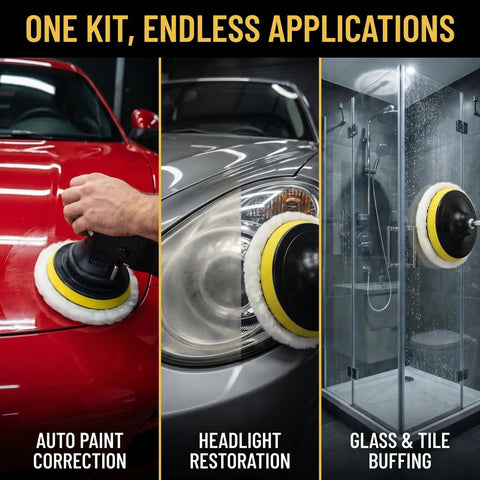 6 Piece 6 Inch Wool Polishing Pad Kit With M14 Drill Adapter used on car paint, headlight, and shower glass surfaces