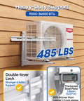 Beefy Heavy Duty Wall Mount Bracket For Mini Split Systems 9000–36000 BTU displayed with weight capacity and steel thickness details