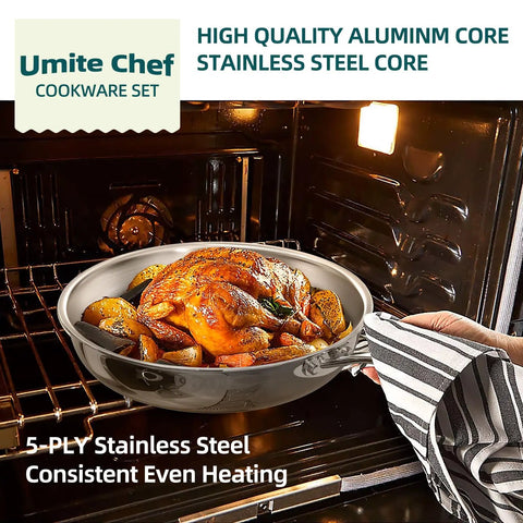 Stainless Steel Cookware Set 14 Piece 5 Ply Full Clad Induction Ready Pots And Pans For Professional Kitchen Cooking in oven