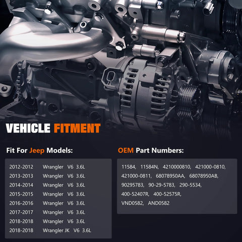 Beefed Up Alternator For Jeep Wrangler JK 2012 To 2018 3 6L V6 12V 160A CW With 6 Groove Pulley Direct Fit Replacement OE Equivalent