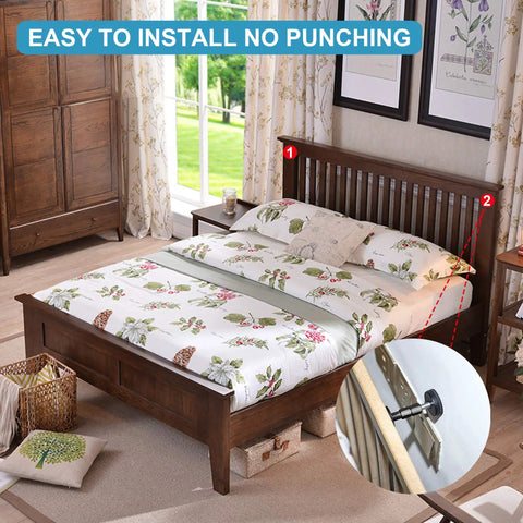 Black Adjustable Bed Frame Stabilizers With No Sweat Mounts For Quiet Sleep And Wall Protection that securely holds the headboard.