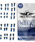 Heavy Duty 6 48 And 8 40 Combo Optics Mount Screw Kit Oval Fillister Heads displayed in a 48-piece pack with blue accents.