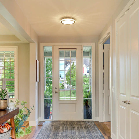 Mini Flush Mount LED Ceiling Light With Crystal K9 Glow That Is Lit, 10.24 Inch Overhead Fixture For Hallway Entryway Closet, 4000K Daylight, 1980LM, Anti Glare Lampshade, Small Ceiling Light That Elevates Any Space