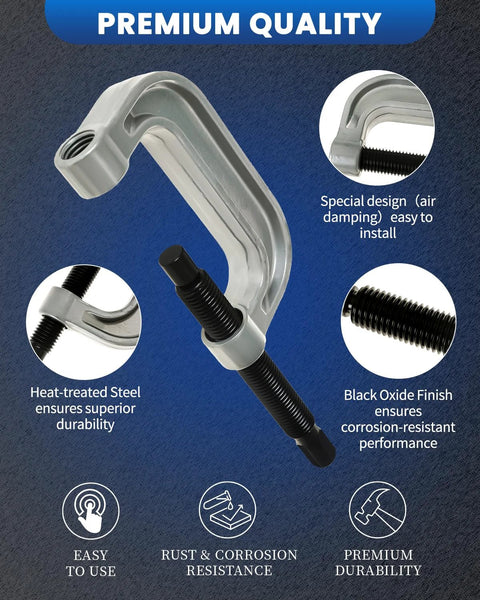 Front view of SIXIWANZI 10-piece ball joint press and removal kit; silver C-frame with black threaded rods