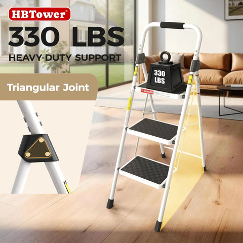 Three Step Ladder Heavy Duty Step Stool With Anti Slip Pedals And Safety Lock Folding Portable Ladder for home and outdoor