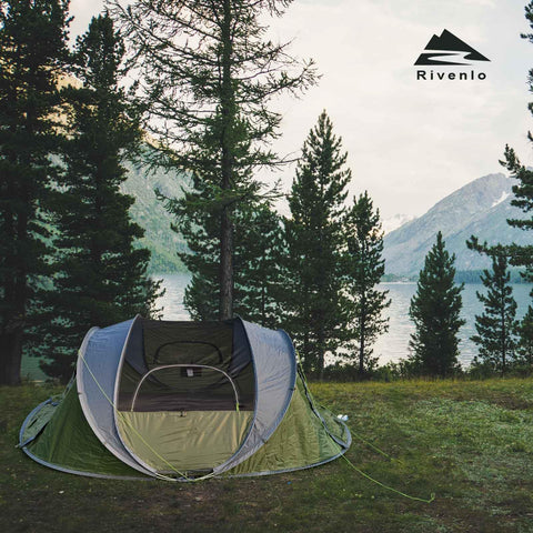 4 Person Easy Pop Up Tent With Automatic Setup No Fuss Waterproof Family Camping Tent With Skylight And Removable Rainfly at lakeside