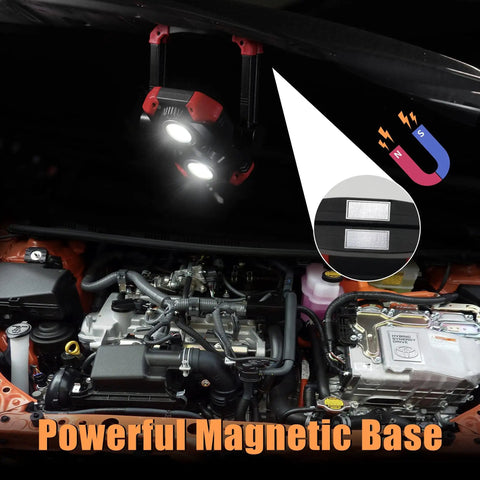 Rechargeable LED Work Light Two Pack With 2500 Lm Dual COBs Folding Portable Flood Light Magnetic Base over car engine