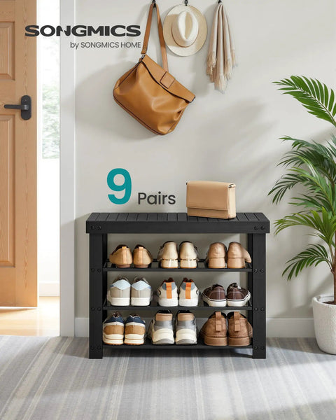4 Tier Bamboo Shoe Rack Bench Organizer For Entryway And Living Room, Spacious Space-Saving No-Fuss Shoe Storage For 9 Pairs
