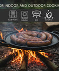 Cast Iron Pizza Pan 14 Inch With Even Heating Rugged Cast Iron Cookware For Crispy Crusts And Evenly Baked Flatbreads over campfire