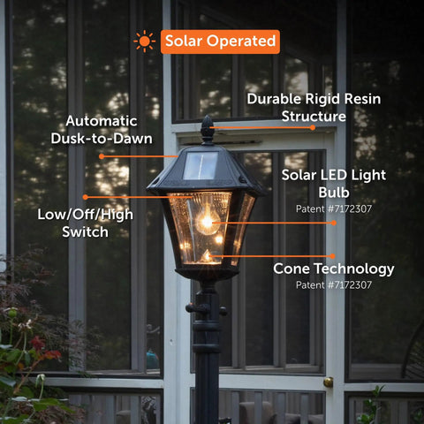 Solar Lamp Post Kit 77 Inch Outdoor Light With Black Resin Post Clear Lens EZ Anchor Ground Auger No Brainer Install
