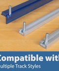 Image showing compatibility of the 46 Piece T Track Bolts And Knobs Kit With 1/4-20 Bolts And Threaded Knobs For Woodworking on multiple track styles.