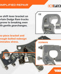 Heavy Duty Aluminum Transmission Gearshift Bracket For Dodge Ram Pickup Trucks showing two-piece design and through-bolt construction.