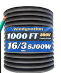 Heavy Duty 1000 Foot 16/3 SJOOW Extension Cable With 16 Gauge Triple Conductor Wiring built for gritty contractors and damp outdoors.