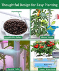 Smart Indoor Hydroponic Garden System Kit With Trellis And LED Grow Light featuring reusable clay pellets and water funnel