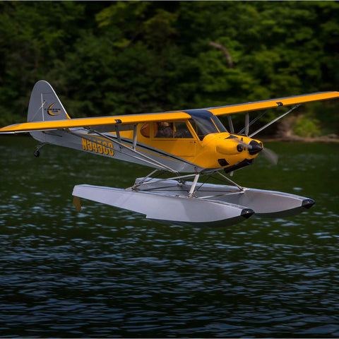 Carbon Cub 15cc ARF Ready To Fly RC Plane With Laser Cut All Wood Construction flying over water