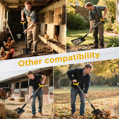 Person uses Long Lightweight Beach Sand Sifting Shovel With Ten Millimeter Holes in farm and garden settings