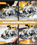Pro Grade 5 1 2 Inch Cordless Circular Saw With Brushless Motor And 6500 Rpm used for cutting wood, plastic, ceramic tile, and thin metal.