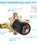 Brass pressure balance valve from Single-Handle Tub And Shower Faucet Set with labeled connectors and UPC certification