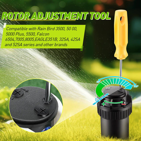 4 Pack Sprinkler Key And Adjustment Tool Kit For Rain Bird 5000 And Hunter PGP Heads with yellow handle tool on grass