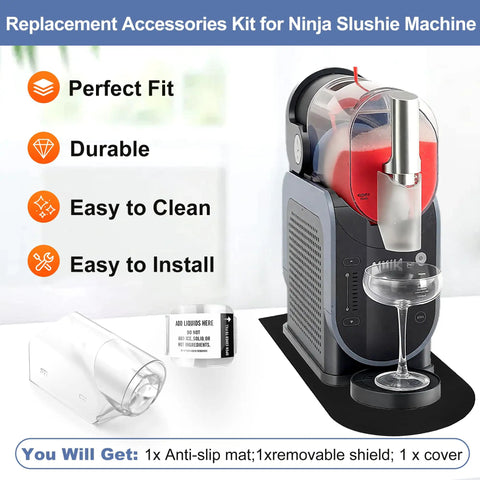 Anti Slip Mat With Detachable Shields And Spout Cover For Slushie Accessories Fits Frozen Drink Machines displayed with machine