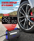Hella Compact Tire Inflator And Portable Air Compressor Offering Straight Up Lightning Fast 40 Liters Per Minute Fill Rate With An Easy To Read Dual Digital Screen showing tire pressure readings.