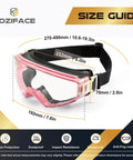 Pink Safety Goggles For Men And Women With Adjustable Strap Size Guide, Impact Resistant, ANSI Z87.1 Plus Certified